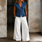 Viera - V-kaula-aukko Denim-paita