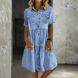 Sophia - Rentouttava Tyylikäs Denim Mekko