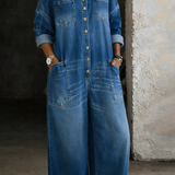 Sophia - Olkapäiltä Auki Denim Haalaripuku