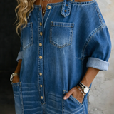 Sophia - Olkapäiltä Auki Denim Haalaripuku