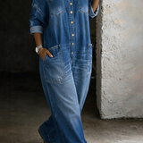 Sophia - Olkapäiltä Auki Denim Haalaripuku