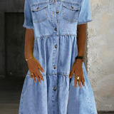 Sophia - Rentouttava Tyylikäs Denim Mekko