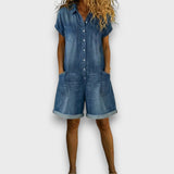 Kate - Vintage Lyhyt Haalarimekko Puuvillasta Denim-ilmeellä