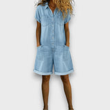 Kate - Vintage Lyhyt Haalarimekko Puuvillasta Denim-ilmeellä