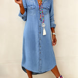 Helen - Rentoa Eleganttia Pitkä Denim-mekko