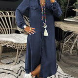 Helen - Rentoa Eleganttia Pitkä Denim-mekko