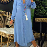 Helen - Rentoa Eleganttia Pitkä Denim-mekko