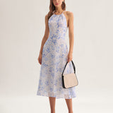 Clarice - Midi Mekko Sininen Kukallinen